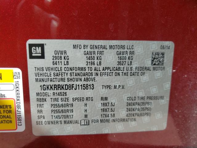 Photo 9 VIN: 1GKKRRKD8FJ115813 - GMC ACADIA SLT 