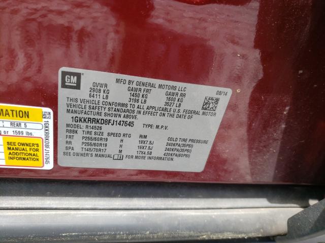 Photo 9 VIN: 1GKKRRKD8FJ147645 - GMC ACADIA SLT 