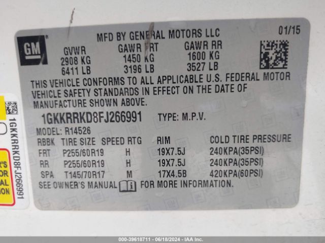 Photo 8 VIN: 1GKKRRKD8FJ266991 - GMC ACADIA 