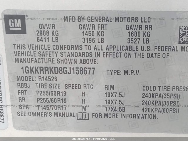 Photo 8 VIN: 1GKKRRKD8GJ158677 - GMC ACADIA 