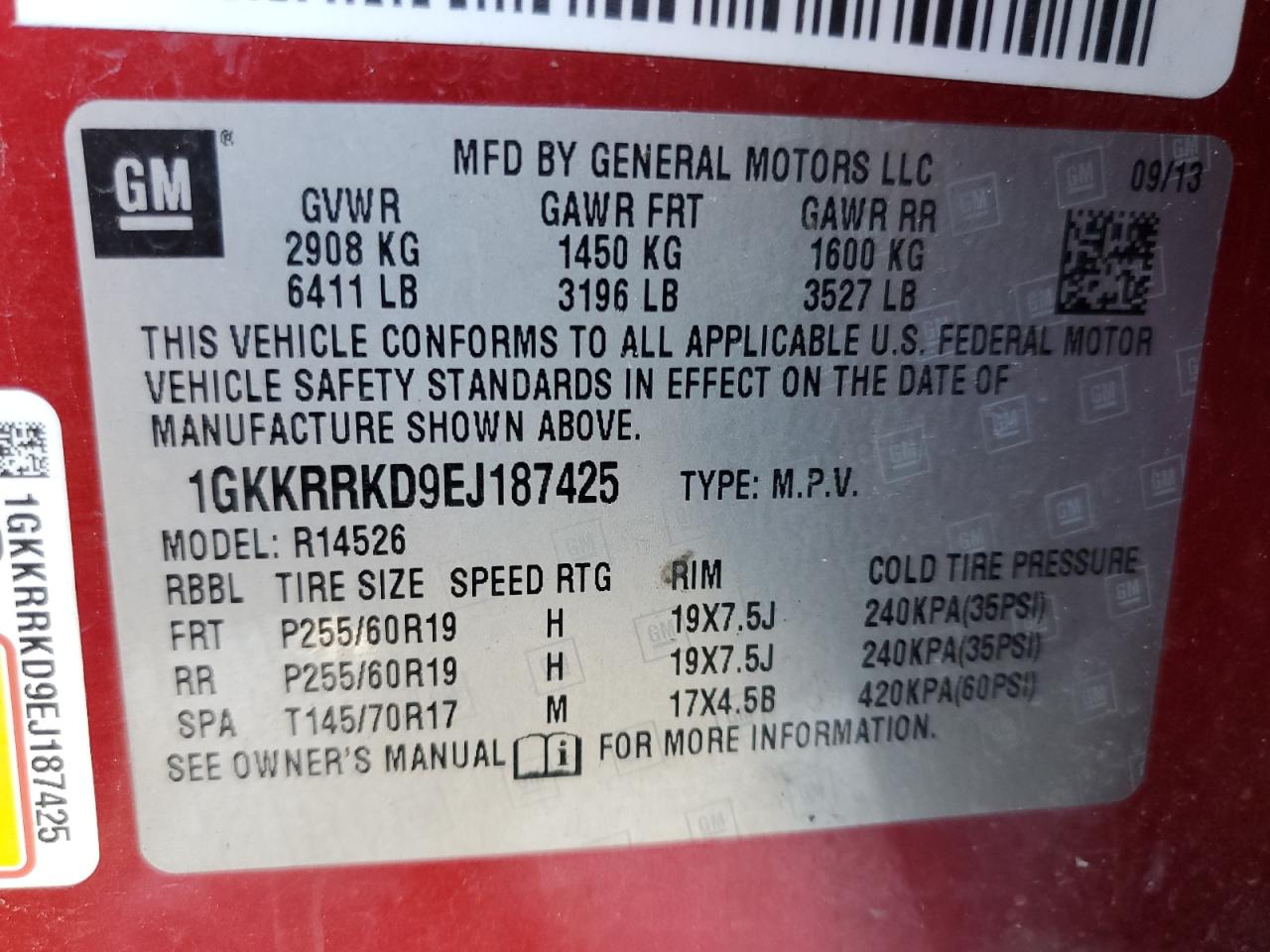 Photo 12 VIN: 1GKKRRKD9EJ187425 - GMC ACADIA 