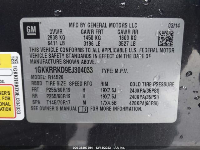 Photo 8 VIN: 1GKKRRKD9EJ304033 - GMC ACADIA 