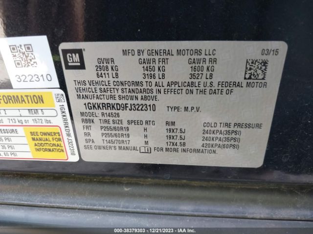 Photo 8 VIN: 1GKKRRKD9FJ322310 - GMC ACADIA 