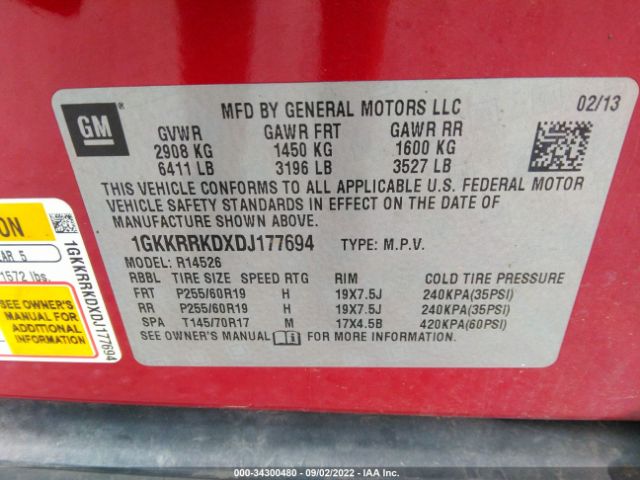 Photo 8 VIN: 1GKKRRKDXDJ177694 - GMC ACADIA 