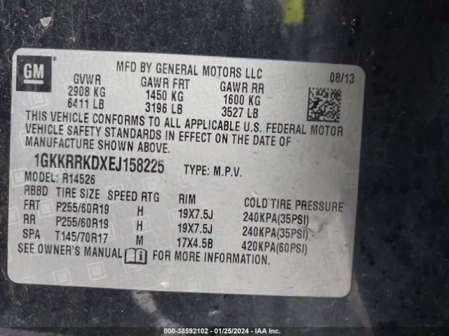 Photo 8 VIN: 1GKKRRKDXEJ158225 - GMC ACADIA 