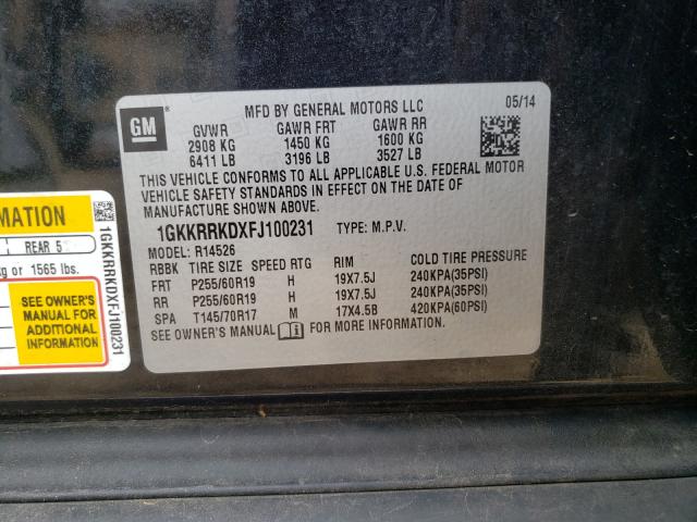 Photo 9 VIN: 1GKKRRKDXFJ100231 - GMC ACADIA SLT 