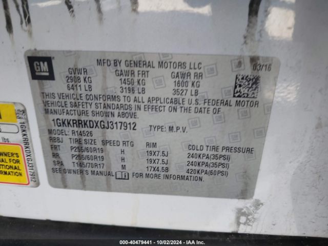 Photo 8 VIN: 1GKKRRKDXGJ317912 - GMC ACADIA 