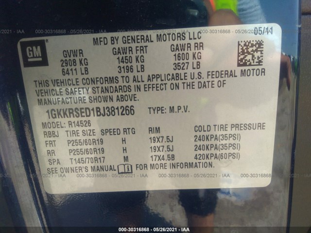 Photo 8 VIN: 1GKKRSED1BJ381266 - GMC ACADIA 