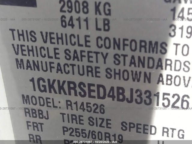 Photo 8 VIN: 1GKKRSED4BJ331526 - GMC ACADIA 