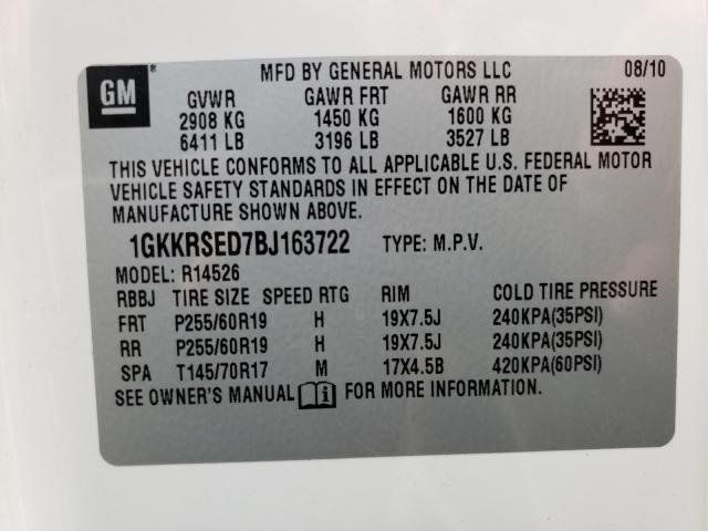 Photo 9 VIN: 1GKKRSED7BJ163722 - GMC ACADIA SLT 