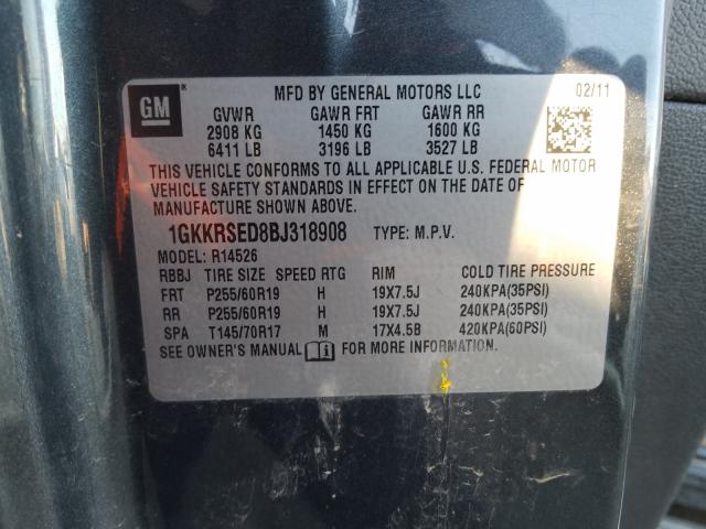 Photo 9 VIN: 1GKKRSED8BJ318908 - GMC ACADIA SLT 