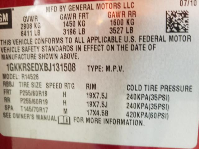 Photo 9 VIN: 1GKKRSEDXBJ131508 - GMC ACADIA SLT 