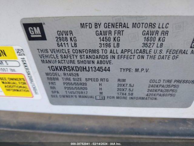 Photo 8 VIN: 1GKKRSKD0HJ134544 - GMC ACADIA LIMITED 