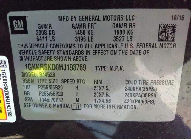 Photo 8 VIN: 1GKKRSKD0HJ193769 - GMC ACADIA LIMITED 