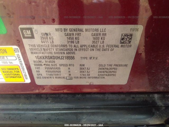 Photo 8 VIN: 1GKKRSKD0HJ218556 - GMC ACADIA LIMITED 