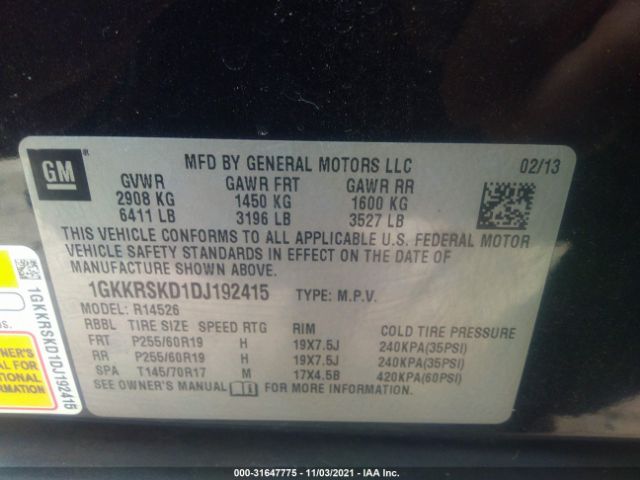 Photo 8 VIN: 1GKKRSKD1DJ192415 - GMC ACADIA 