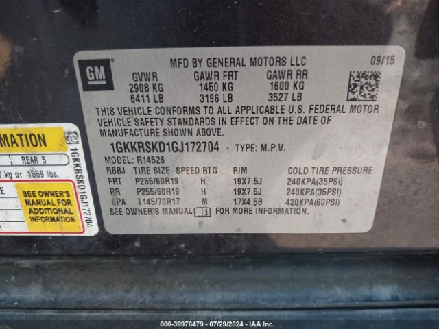 Photo 8 VIN: 1GKKRSKD1GJ172704 - GMC ACADIA 