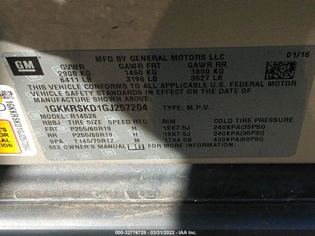 Photo 8 VIN: 1GKKRSKD1GJ257204 - GMC ACADIA 