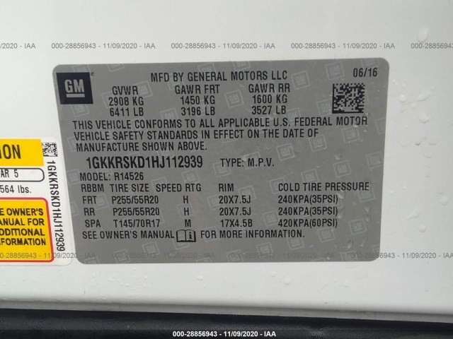 Photo 8 VIN: 1GKKRSKD1HJ112939 - GMC ACADIA LIMITED 