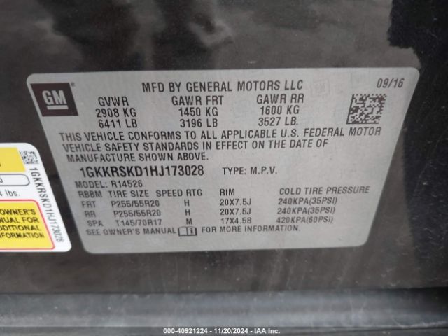 Photo 8 VIN: 1GKKRSKD1HJ173028 - GMC ACADIA 