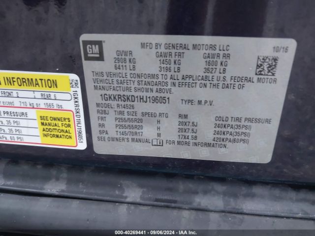 Photo 8 VIN: 1GKKRSKD1HJ196051 - GMC ACADIA 