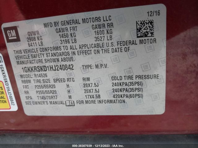 Photo 8 VIN: 1GKKRSKD1HJ240842 - GMC ACADIA LIMITED 