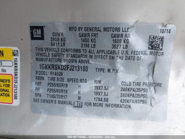 Photo 8 VIN: 1GKKRSKD2FJ213100 - GMC ACADIA 