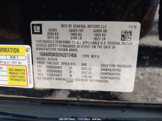 Photo 8 VIN: 1GKKRSKD2HJ217456 - GMC ACADIA LIMITED 