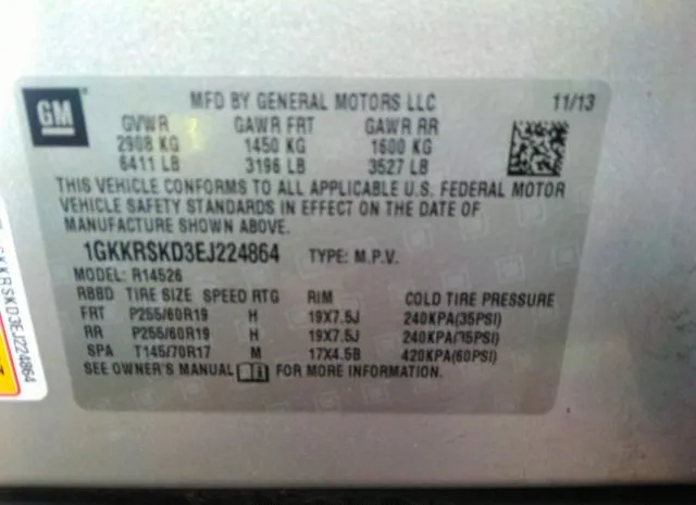 Photo 8 VIN: 1GKKRSKD3EJ224864 - GMC ACADIA 