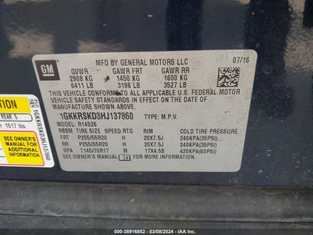 Photo 8 VIN: 1GKKRSKD3HJ137860 - GMC ACADIA LIMITED 