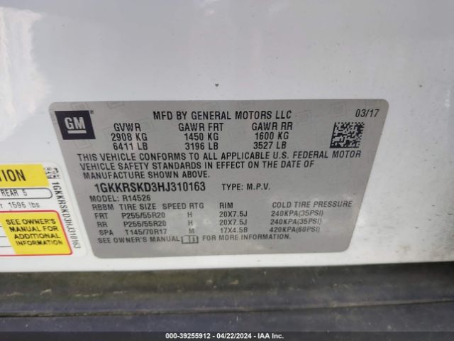 Photo 8 VIN: 1GKKRSKD3HJ310163 - GMC ACADIA LIMITED 