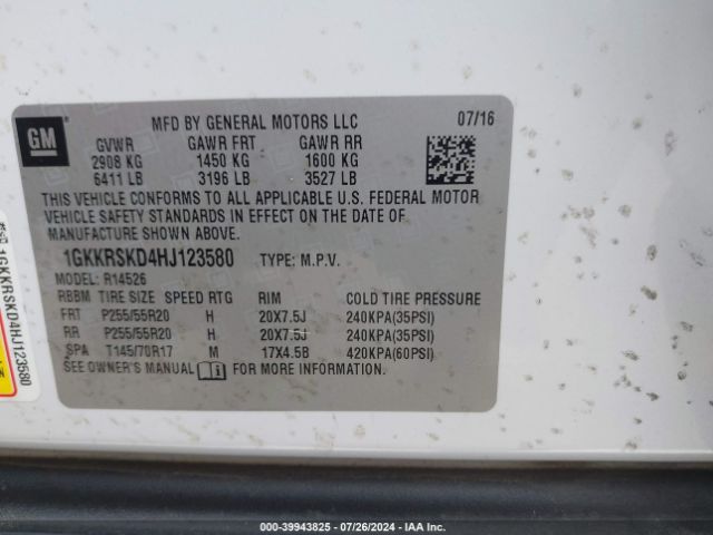 Photo 8 VIN: 1GKKRSKD4HJ123580 - GMC ACADIA 