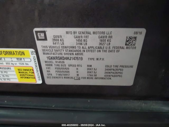 Photo 8 VIN: 1GKKRSKD4HJ147619 - GMC ACADIA 