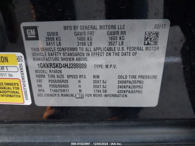 Photo 8 VIN: 1GKKRSKD4HJ288089 - GMC ACADIA 