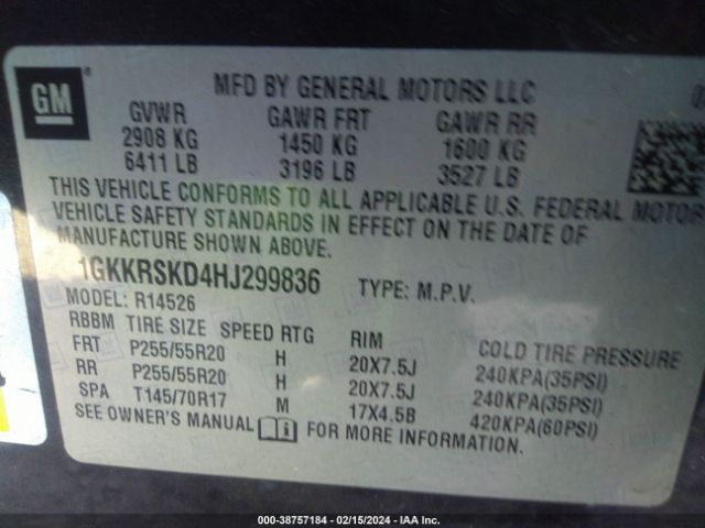 Photo 8 VIN: 1GKKRSKD4HJ299836 - GMC ACADIA LIMITED 