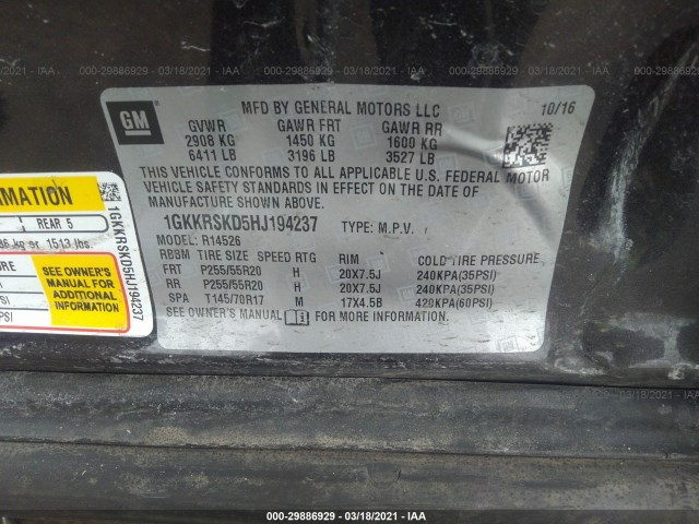 Photo 8 VIN: 1GKKRSKD5HJ194237 - GMC ACADIA LIMITED 