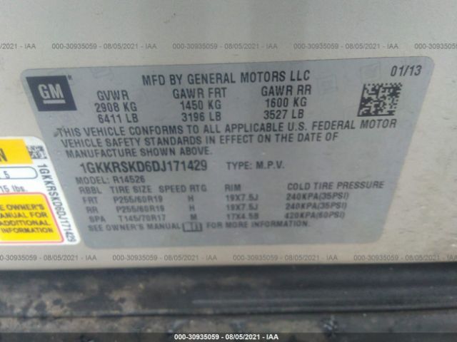 Photo 8 VIN: 1GKKRSKD6DJ171429 - GMC ACADIA 