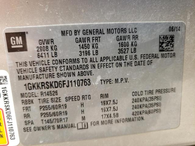 Photo 12 VIN: 1GKKRSKD6FJ110763 - GMC ACADIA SLT 