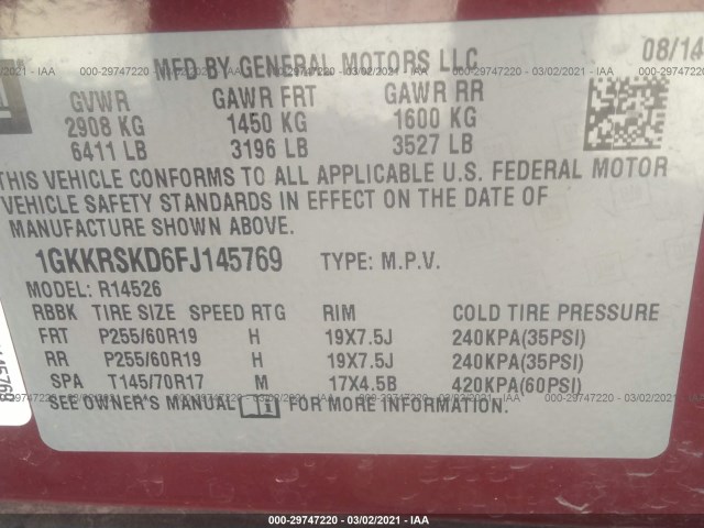 Photo 8 VIN: 1GKKRSKD6FJ145769 - GMC ACADIA 