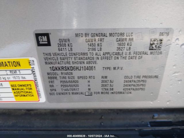 Photo 8 VIN: 1GKKRSKD6HJ104061 - GMC ACADIA 