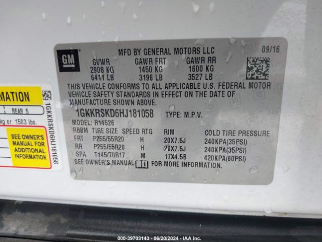 Photo 8 VIN: 1GKKRSKD6HJ181058 - GMC ACADIA 