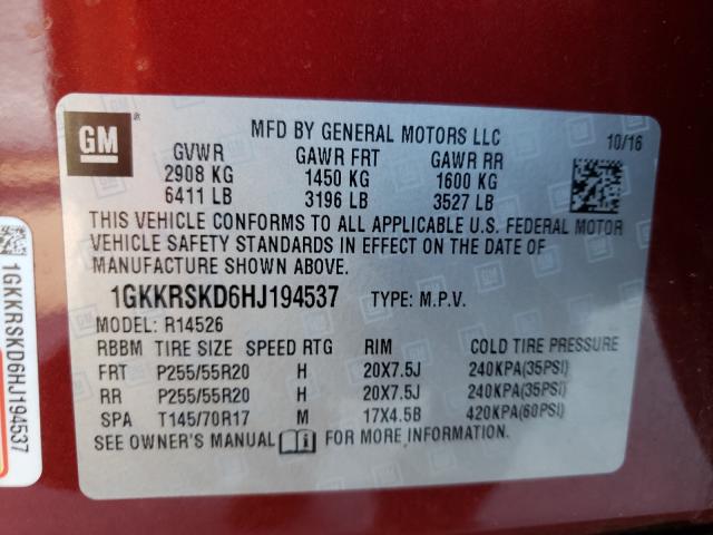 Photo 9 VIN: 1GKKRSKD6HJ194537 - GMC ACADIA LIM 