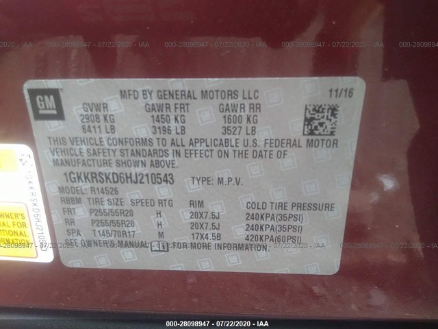 Photo 8 VIN: 1GKKRSKD6HJ210543 - GMC ACADIA LIMITED 