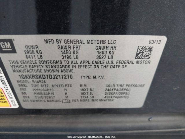 Photo 8 VIN: 1GKKRSKD7DJ217270 - GMC ACADIA 