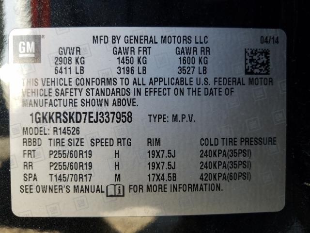 Photo 9 VIN: 1GKKRSKD7EJ337958 - GMC ACADIA SLT 