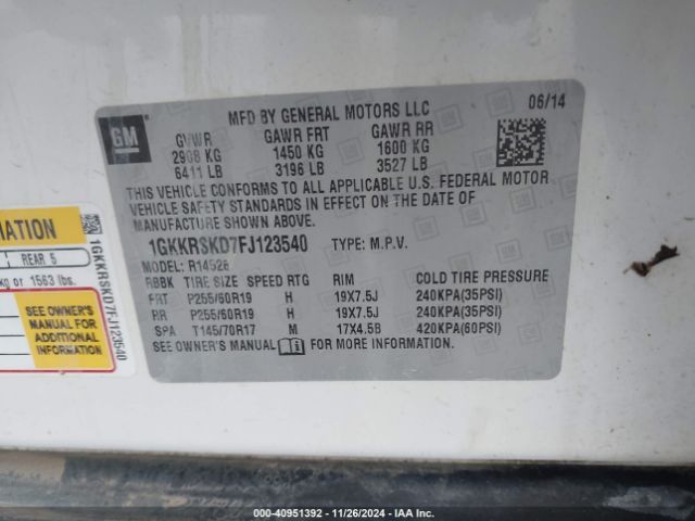 Photo 8 VIN: 1GKKRSKD7FJ123540 - GMC ACADIA 