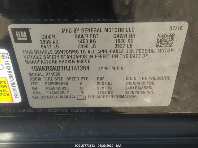 Photo 8 VIN: 1GKKRSKD7HJ141264 - GMC ACADIA LIMITED 