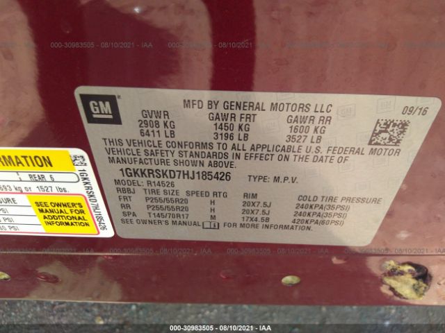 Photo 8 VIN: 1GKKRSKD7HJ185426 - GMC ACADIA LIMITED 