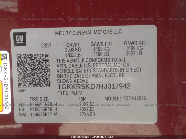 Photo 8 VIN: 1GKKRSKD7HJ317942 - GMC ACADIA LIMITED 