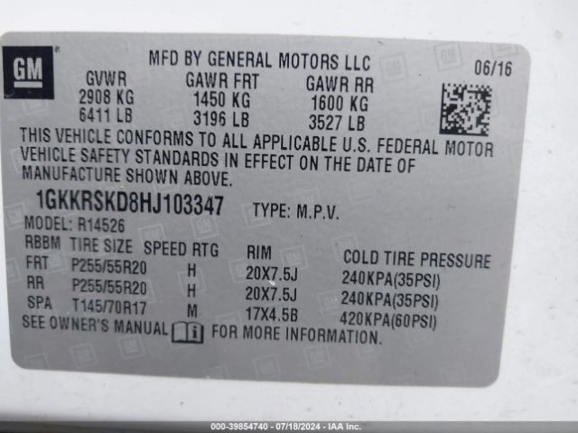 Photo 8 VIN: 1GKKRSKD8HJ103347 - GMC ACADIA 